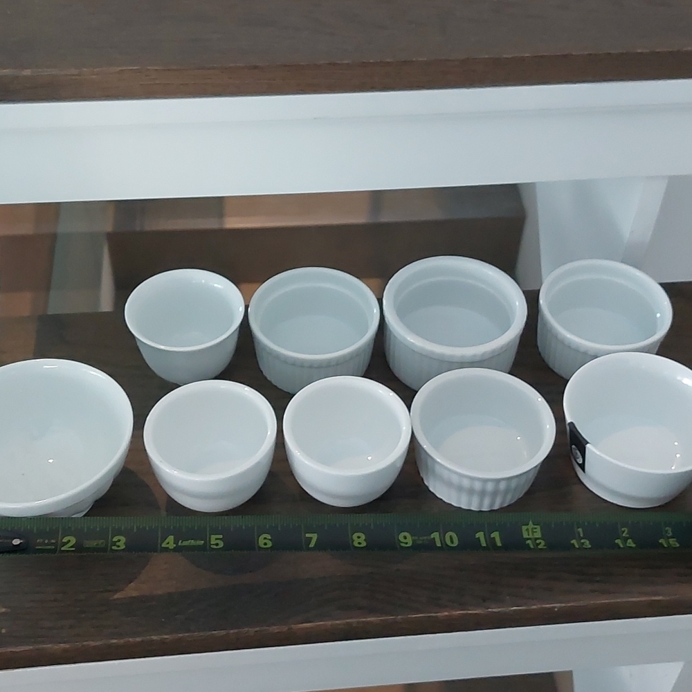 Variety of white dipping bowls